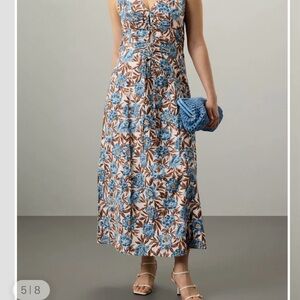 Madewell Floral V-Neck Maxi Dress in Blue and Cream